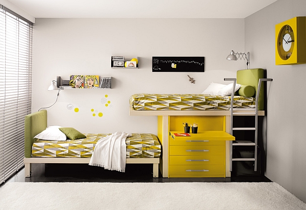 耀眼的黄色，床铺设计的巧妙感十足。