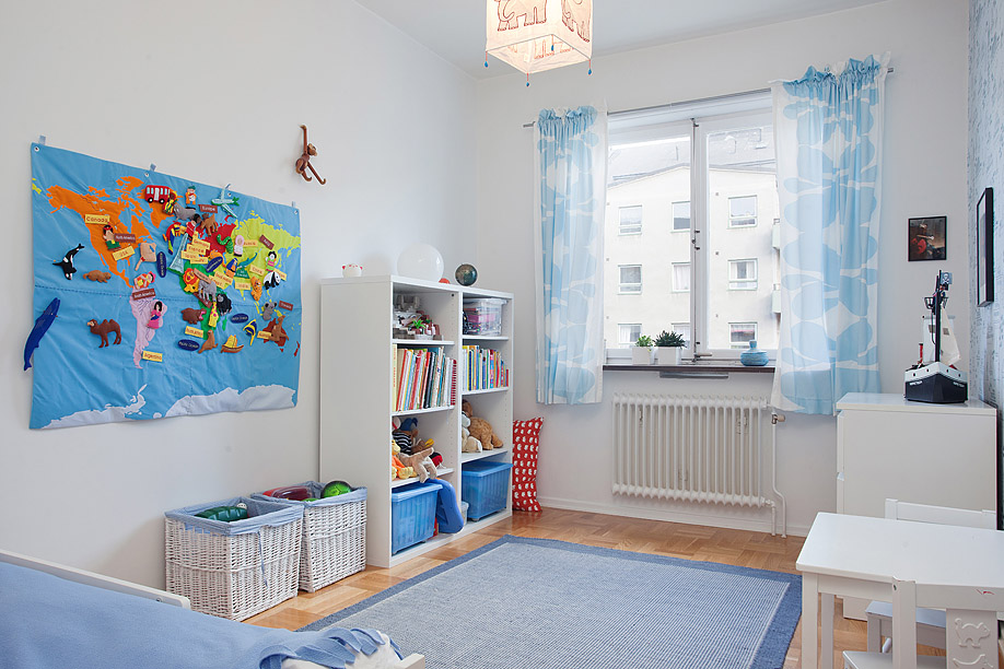 白色下的炫彩 10款宜家风个性儿童房 宜家风格,儿童房,床,背景墙,窗帘