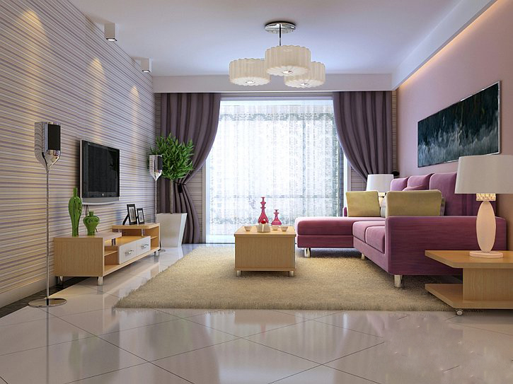 客厅里铺着柔软的地毯，整个客厅简洁大方。