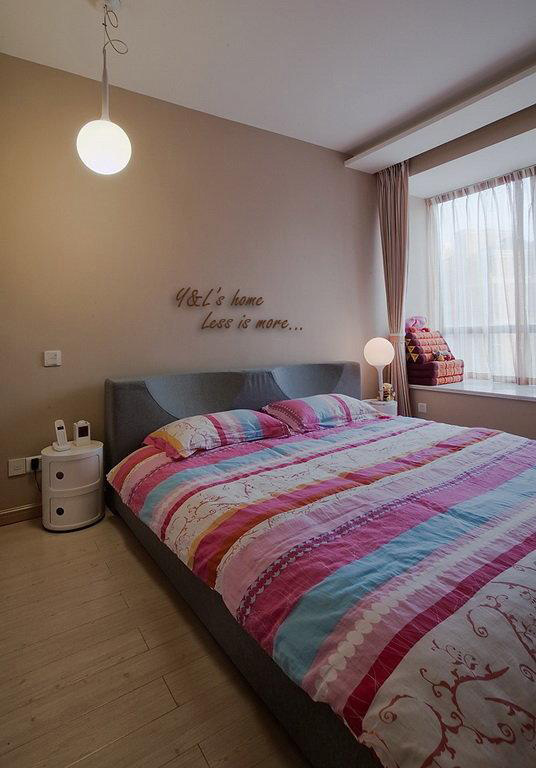简约风格公寓卧室简洁,床头背景墙装修效果图