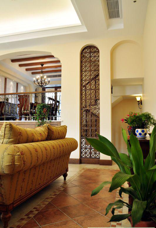 低调奢华美式 自然舒适别墅 美式风格,复式装修,富裕型装修,客厅过道