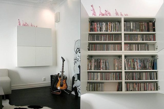 现代简约风格一室一厅公寓10平米客厅书柜效果图