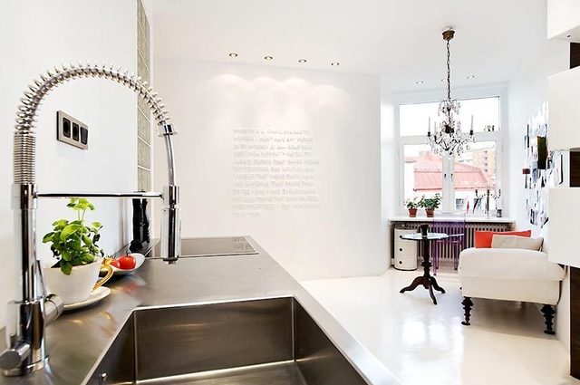 简欧风格公寓厨房纯白色装潢效果图