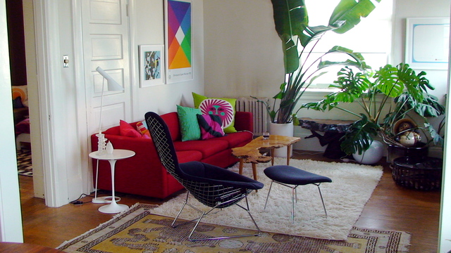 现代风格三室一厅20平米客厅盆栽软装效果图