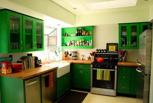 绿色清新厨房 富裕的简约三居 三居室装修,富裕型装修,简约风格,海外家居,厨房,绿色,小清新,橱柜