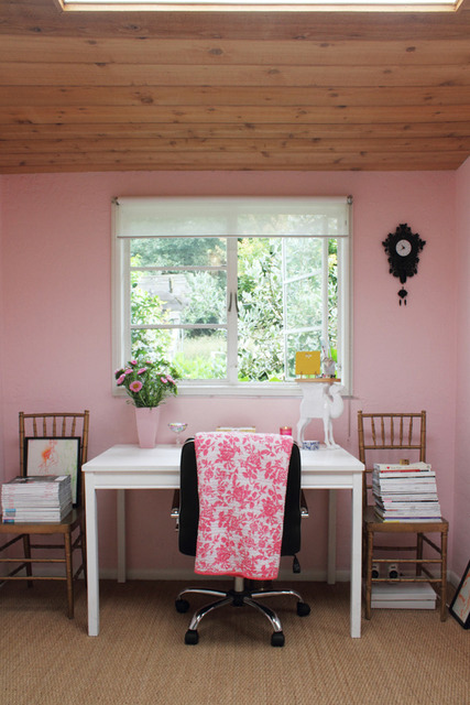 粉红色可爱背景墙 简约的三居 三居室装修,富裕型装修,简约风格,海外家居,书房,粉色,可爱,书桌