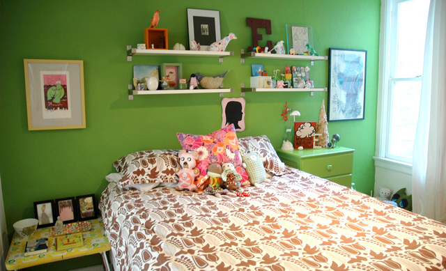 色彩让空间灵动 梦幻五彩公寓女生大爱 公寓装修,70平米装修,经济型装修,混搭风格,卧室,床,舒适,绿色