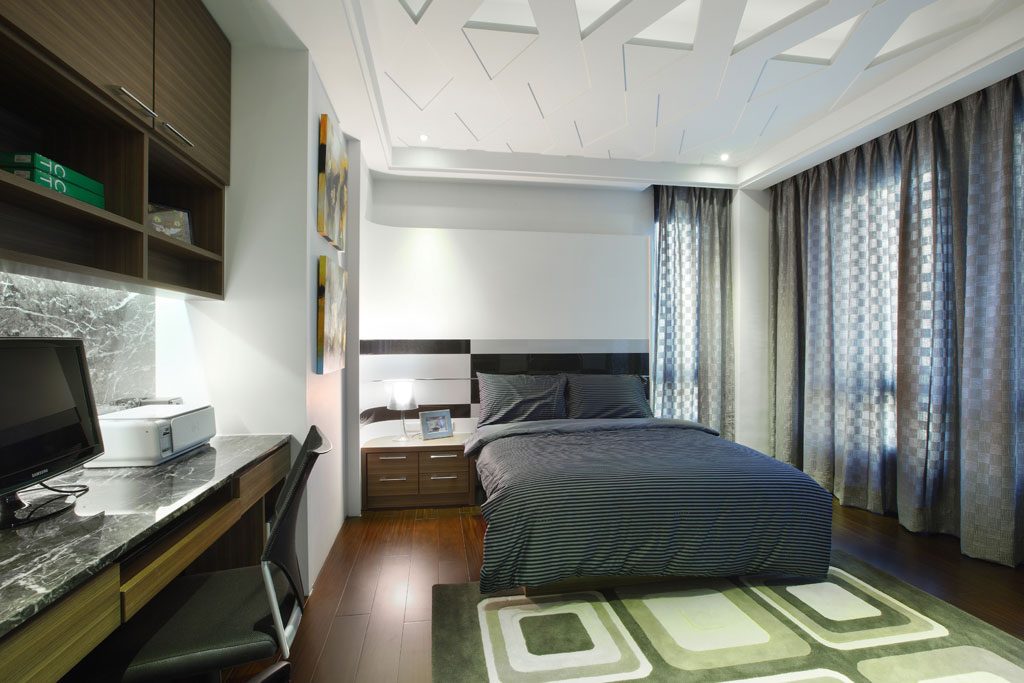 现代风格三室两厅20平卧室窗帘软装效果图