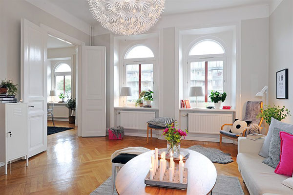 创意装饰画巧搭灯具 时尚瑞典公寓 三居室装修,经济型装修,宜家风格,客厅