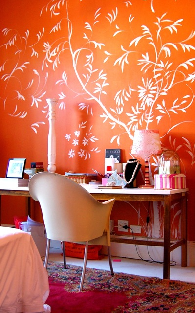 梦幻软装搭配 可爱女生家居 色彩,90平米装修,经济型装修,混搭风格,海外家居,橙色,书桌,壁纸
