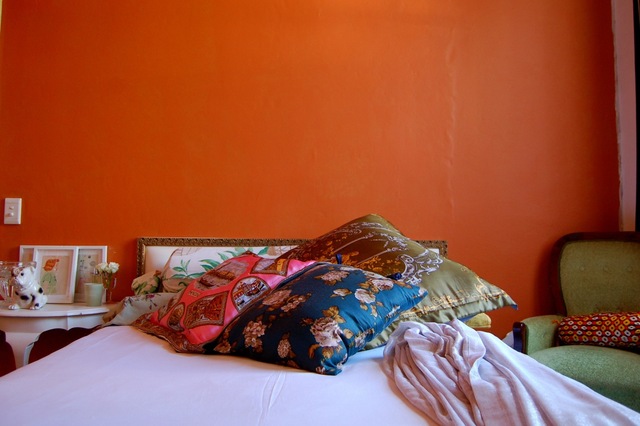 梦幻软装搭配 可爱女生家居 色彩,90平米装修,经济型装修,混搭风格,海外家居,卧室,床,橙色
