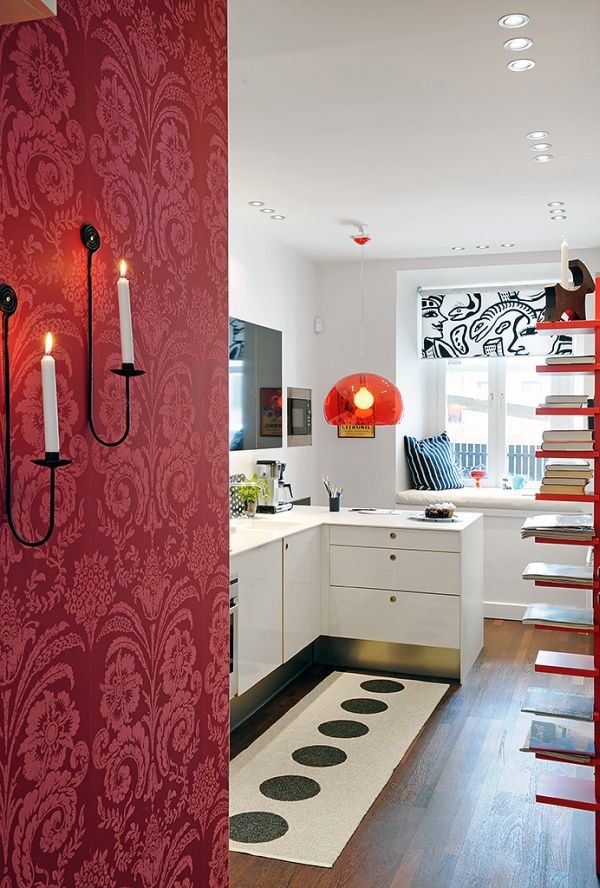 火红热情背景墙  时尚有型一居室 公寓装修,120平米装修,富裕型装修,简约风格,一居室装修,厨房
