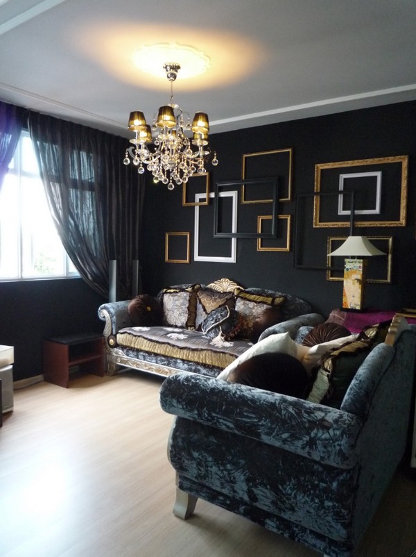 110平奢华新古典风格别墅客厅沙发背景墙装修效果图