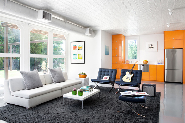 简约风橙色开放式loft客厅装修效果图