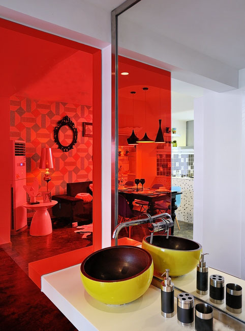 色彩艺术 可爱精致二居室 公寓装修,90平米装修,富裕型装修,混搭风格,洗手台