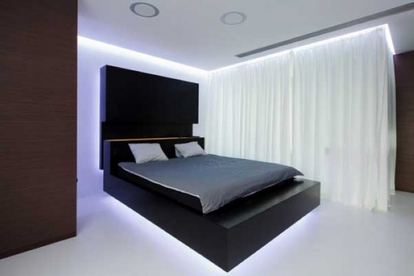 现代优雅风 黑白棕简约公寓 四房装修,富裕型装修,简约风格,卧室,床,灯具