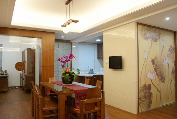 不一样的中国风 典雅新中式两居 二居室装修,富裕型装修,中式风格,餐厅,背景墙