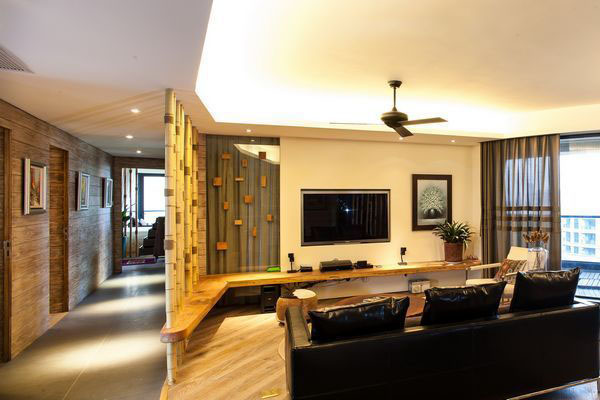 森系自然风 98平米质朴家 公寓装修,90平米装修,富裕型装修,混搭风格,客厅,电视柜,吊顶