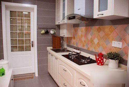 80平简约宜家风混搭一居室公寓厨房瓷砖装修效果图
