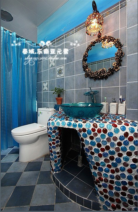 地中海风格特辑 10组精选地中海卫浴效果图 地中海风格,蓝色装修,浪漫,卫生间,隔断,蓝色,浪漫,浴室柜