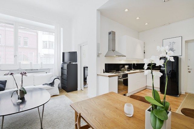 37平北欧风极简风单身公寓开放式厨房装修效果图