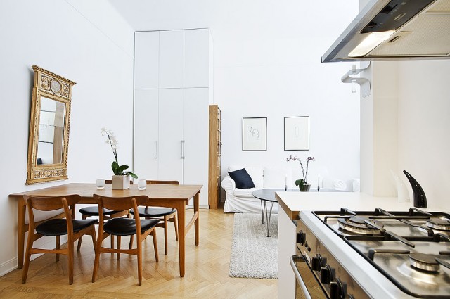 37平北欧风极简开放式公寓餐厅厨房装修效果图