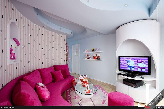 70平混搭风格Hello Kitty主题公寓客厅装修效果图