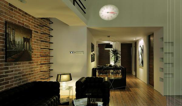 美式古典风格公寓客厅背景墙红砖装修效果图