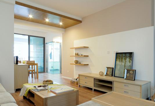 日式风格三室一厅40平米客厅实木地板装修效果图