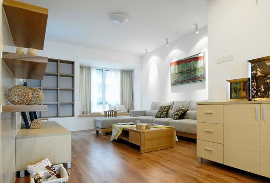 日式风格两室一厅30平米客厅实木家具软装搭配效果图