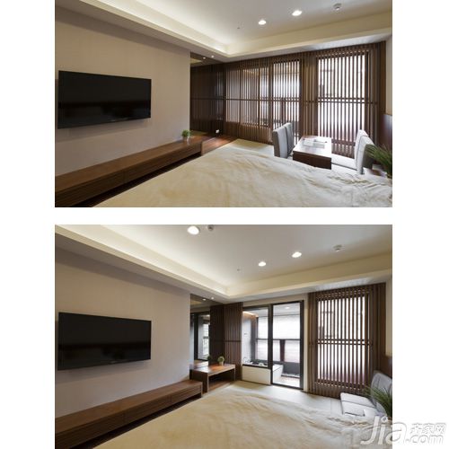 日式风格一室一厅小户型40平米卧室木栅格推拉门效果图