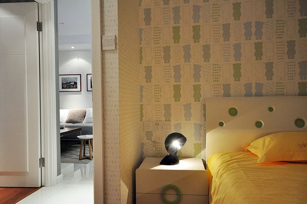 宜家风现代简约二居室卧室背景墙装修效果图
