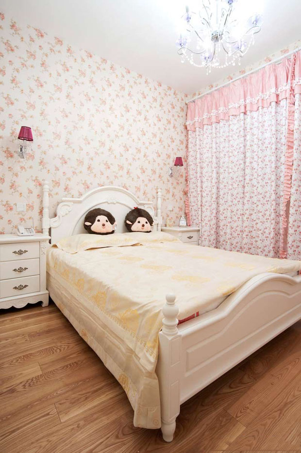 韩式风格两室一厅20平米卧室碎花壁纸小清新墙面装修效果图