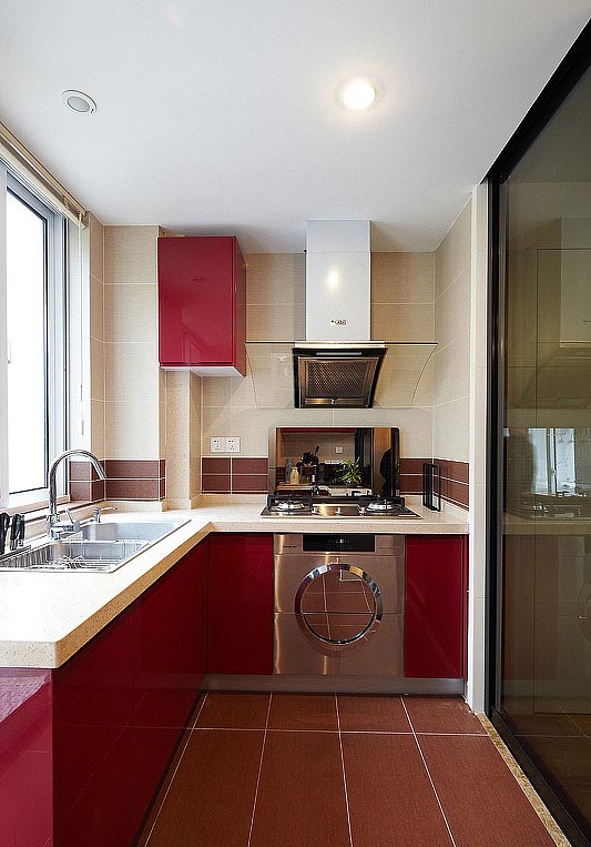 90平简约风格二居室厨房整体橱柜装修效果图