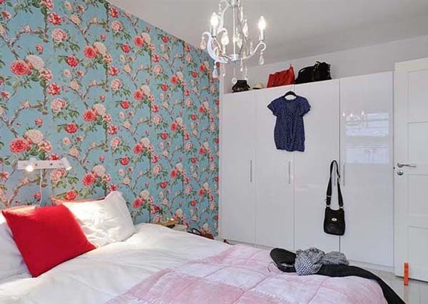 简约风格两室一厅10平米卧室背景墙碎花壁纸效果图