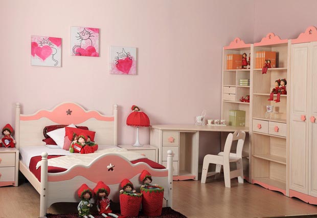 现代混搭风格二居室女孩粉色儿童房装修效果图