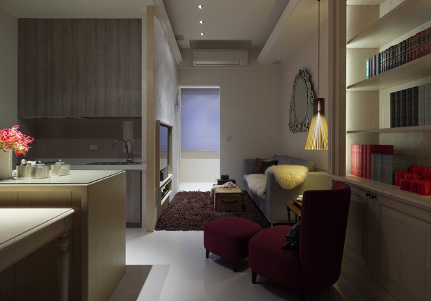 现代简约风格两室一厅20平米客厅置物架隔断效果图