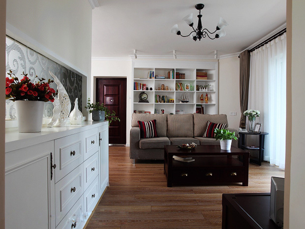 简欧风格三室两厅20平米客厅沙发软装搭配效果图