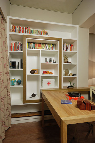 木作古朴家 混搭一居室 一居室装修,90平米装修,富裕型装修,混搭风格,工作区,书架