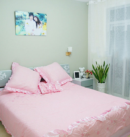 韩式风格两室一厅20平米卧室粉色床单软装效果图