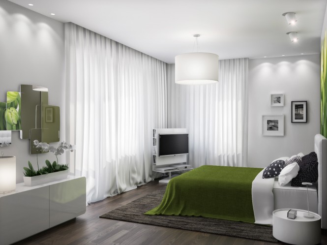 乌克兰风情 300平简约现代公寓 公寓装修,140平米以上装修,简约风格,卧室,绿色,床,床头软包,装饰画,浪漫