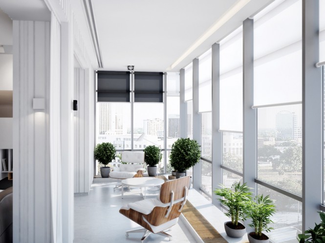 乌克兰风情 300平简约现代公寓 公寓装修,140平米以上装修,简约风格,阳台,椅子,白色,简洁