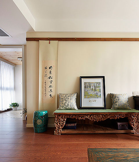 中式风格三室两厅30平米客厅卧榻软装效果图