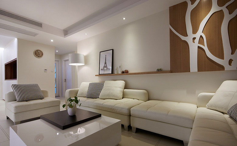 温馨白色简约风三居室客厅沙发摆放装修效果图