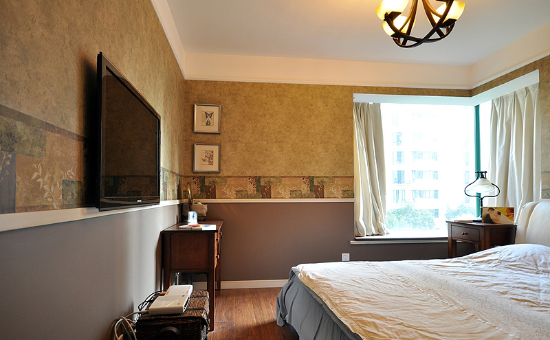 美式公寓温馨卧室壁纸装修效果图