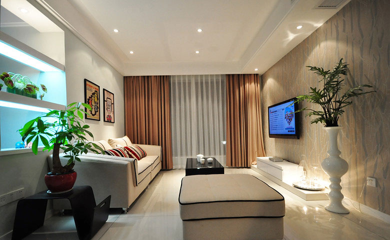 简约风格两室两厅30平米客厅盆栽软装效果图