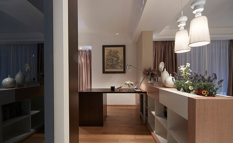 美式风格三室一厅公寓客厅隔断柜软装效果图