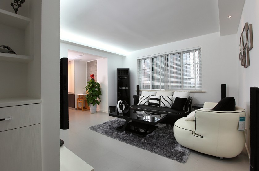 现代风格三室两厅40平客厅毛地毯软装效果图