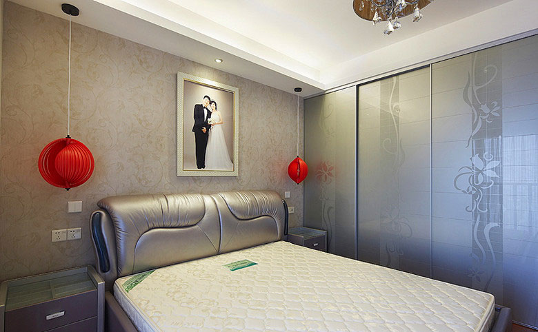 简约欧式风格10平米卧室双人床软装效果图