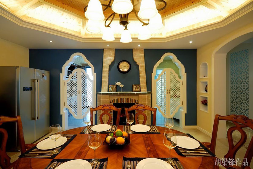 美式地中海混搭二居室公寓餐厅装修效果图